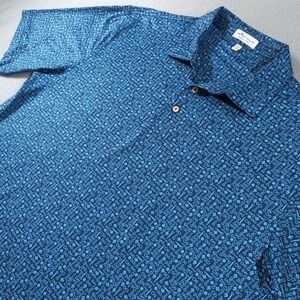 Peter Millar Polo Shirt Mens XL Blue Summer Comfort Barware Print Golf Wear